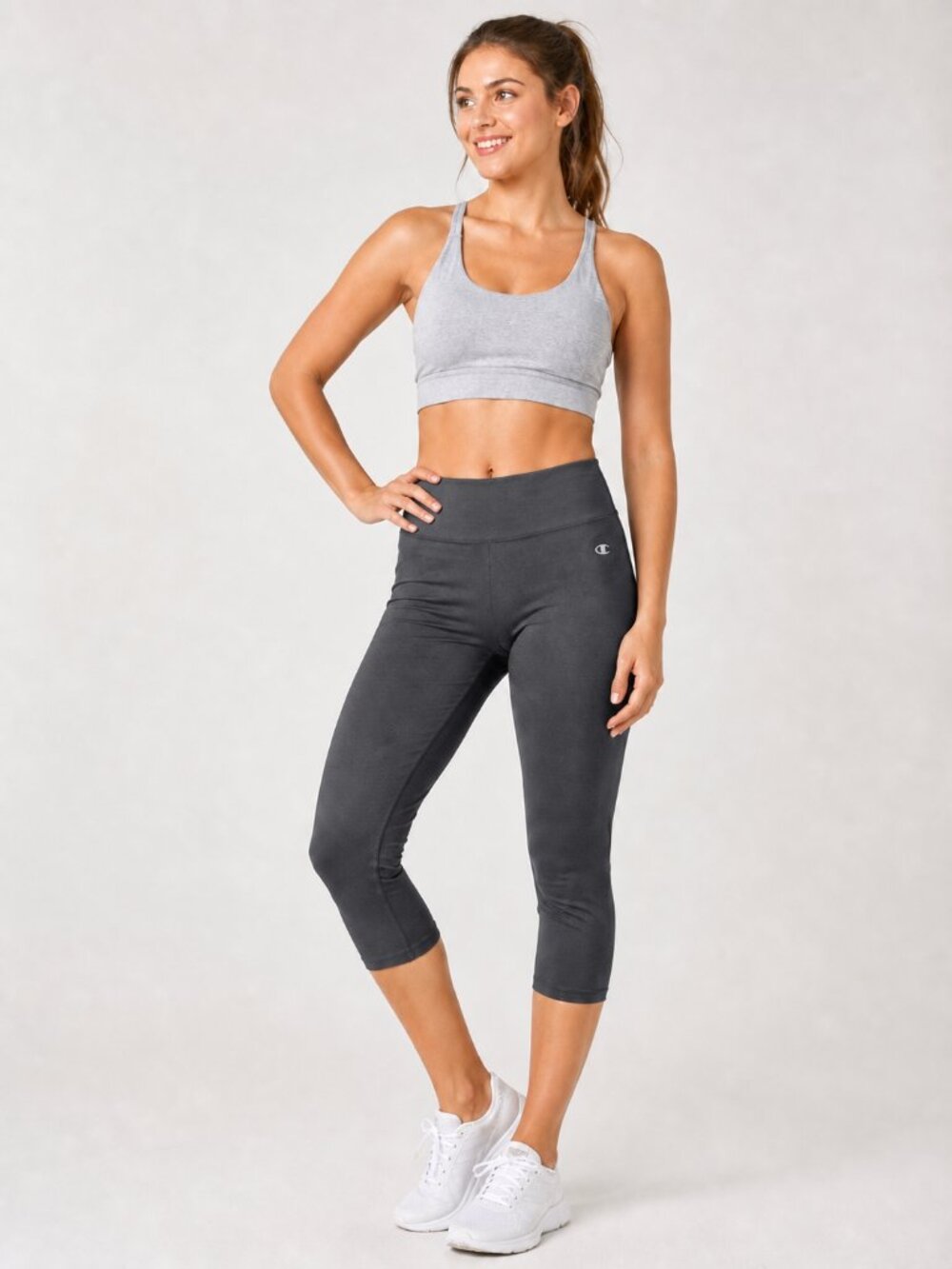 Champion Gear Dark Gray Seamless Mid Rise Capri Workout Leggings Large L